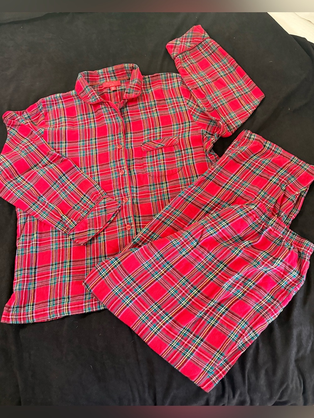Women's/Unisex Christmas pajamas Macy's red/green plaid button down size. large